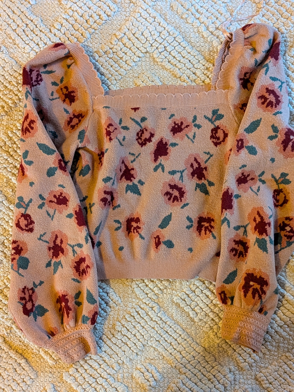 Willow Blush Pink Floral Off-Shoulder Sweater